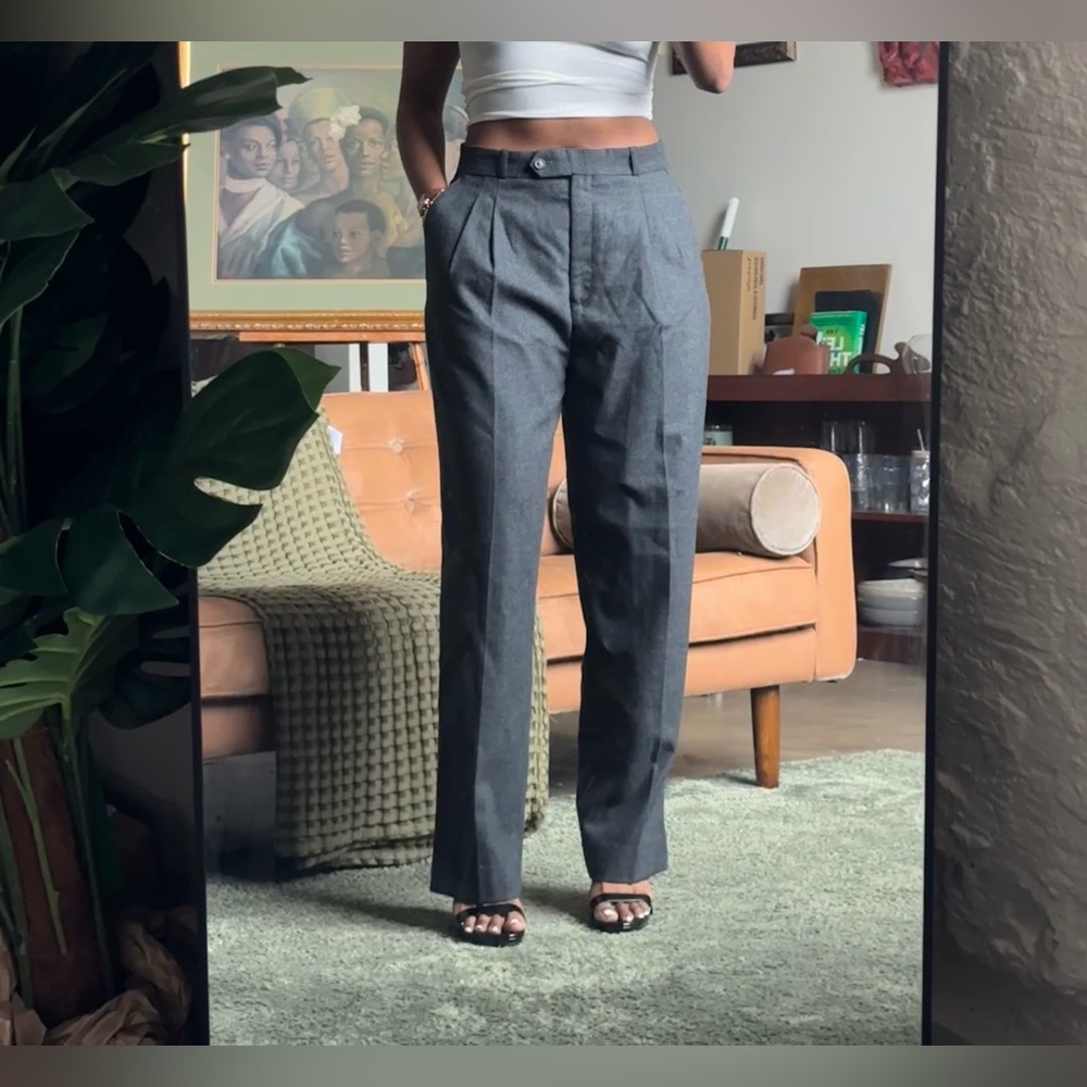 Vintage Bianca Grey Pure 100% Virgin Wool Tailored Trousers, Size 34